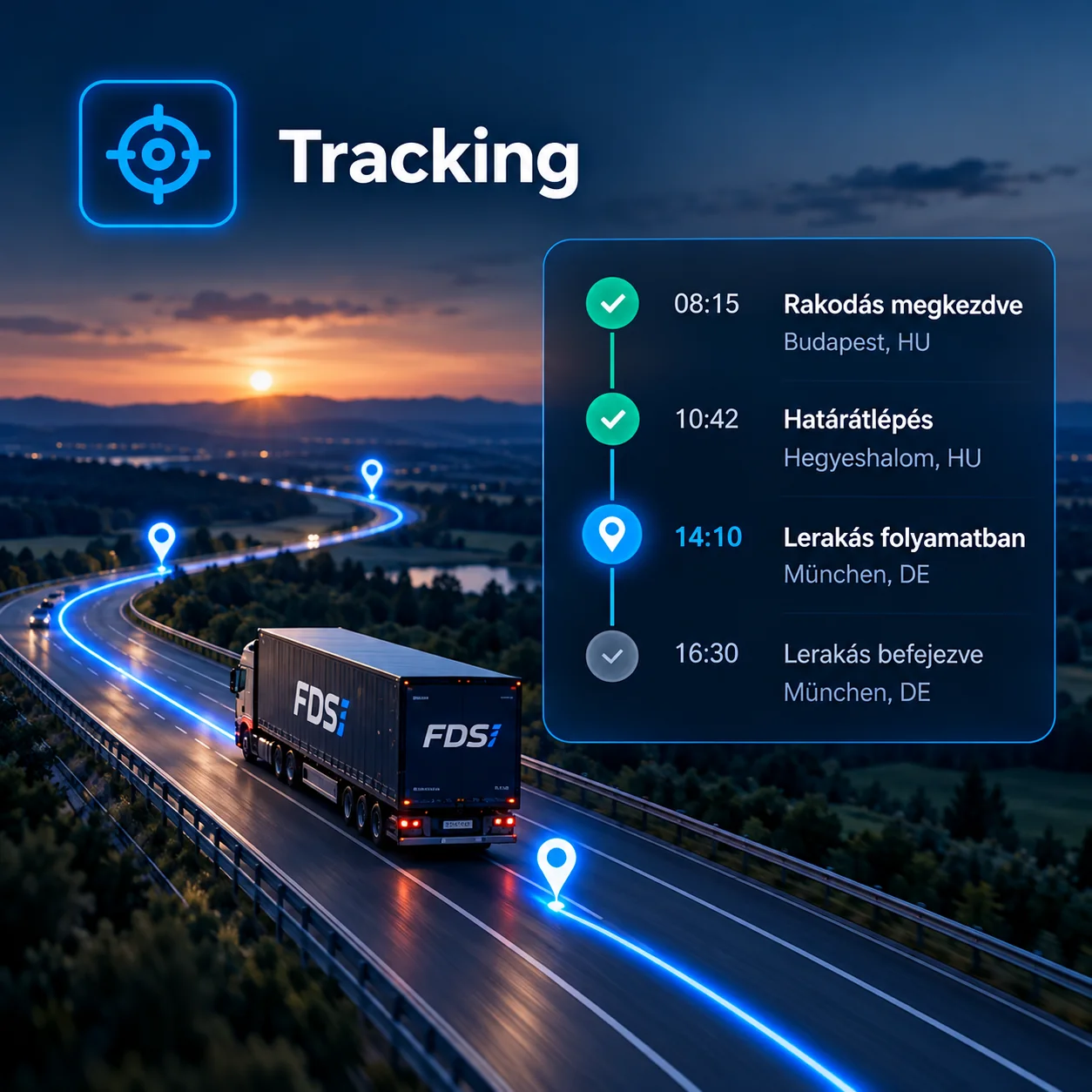 TRACKING ÉS SOFŐR NAVIGÁCIÓ – fuvarozási funkció bemutatóképe